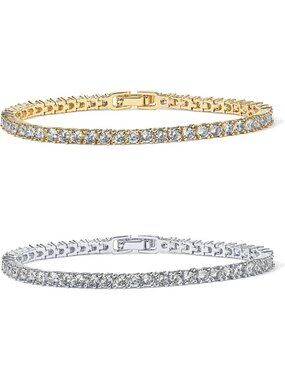 14K Gold Plated 3mm Cubic Zirconia Classic Tennis Bracelet for Women - Elegant